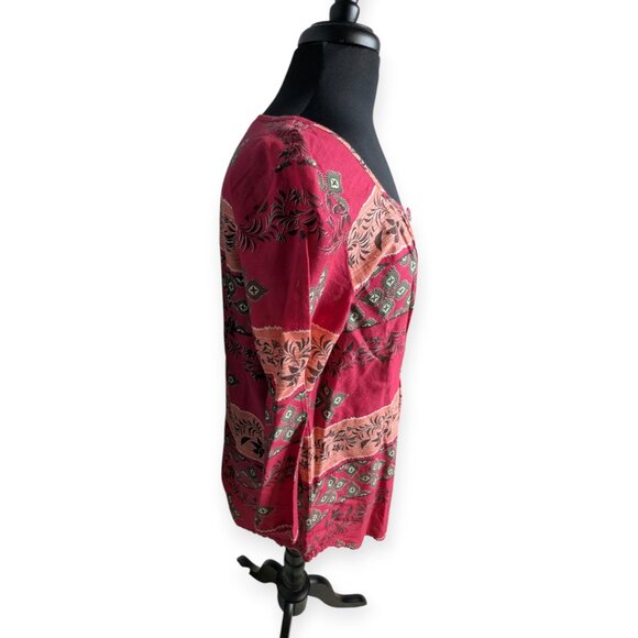 Bob Timberlake Bohemian Red & Peach Patterned Tunic Blouse Size Large - Picture 6 of 15